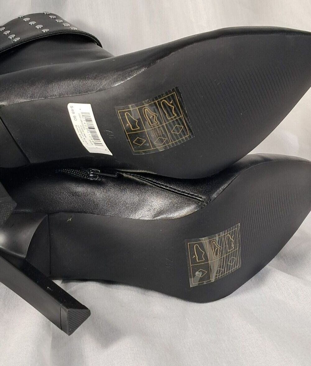 NEW Black Studded Stiletto Boot Geometric Heel Size 7.5 Faux Leather - Picture 11 of 13